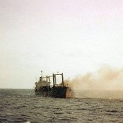 MV Aris on fire Feb 1982